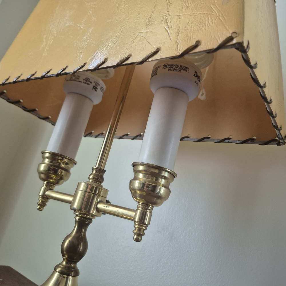 Elegant Tan Table Lamp with Gold Accents - Picture 6 of 14